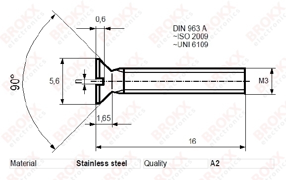 M3 x 16 Metal screw slotted stainless steel countersunk - Click Image to Close