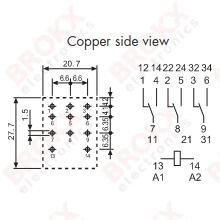 3-pole change-over contacts (3PDT) - 12 VDC