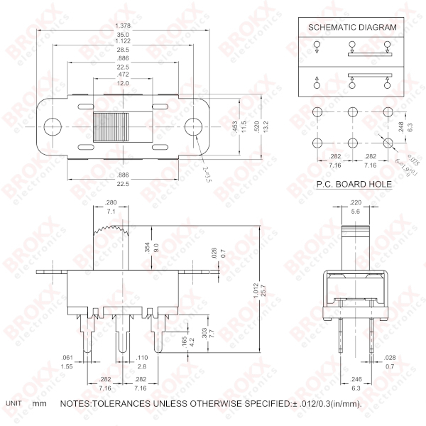 Schuifschakelaar AAN-AAN (DPDT)